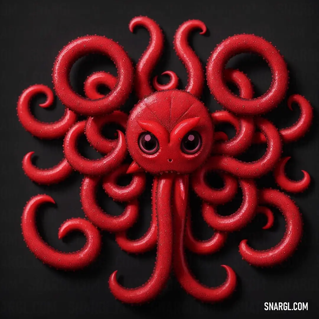 Red octopus with a strange look on its face and eyes