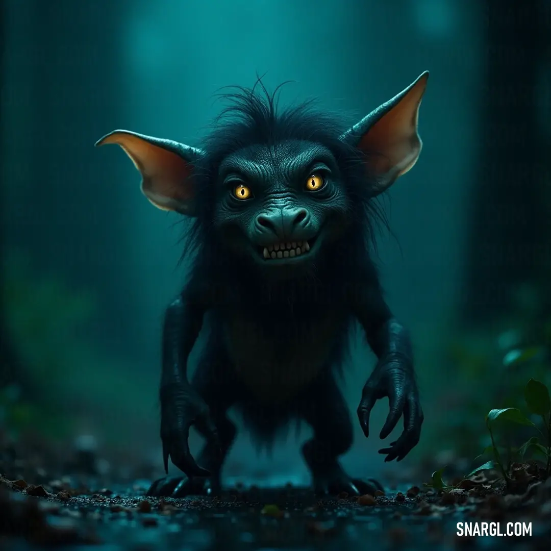 A mysterious figure with large yellow eyes lurking in the darkness of the woods at night, shrouded in an eerie atmosphere, creating a sense of suspense and intrigue, resembling a haunting character from a fable.