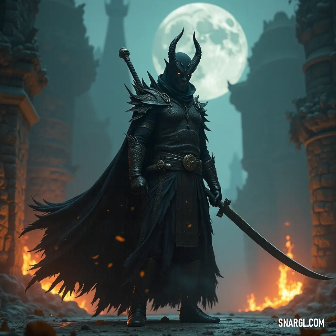 Against the backdrop of a luminous full moon, Juno stands valiantly in a dark outfit, sword at the ready, a figure of strength and resolve facing an unknown darkness with fierce determination. Juno, clad in a sleek black outfit, stands fiercely before a radiant full moon, gripping a sword poised for action, as shadows dance around him, creating an atmosphere of mystery and anticipation.
