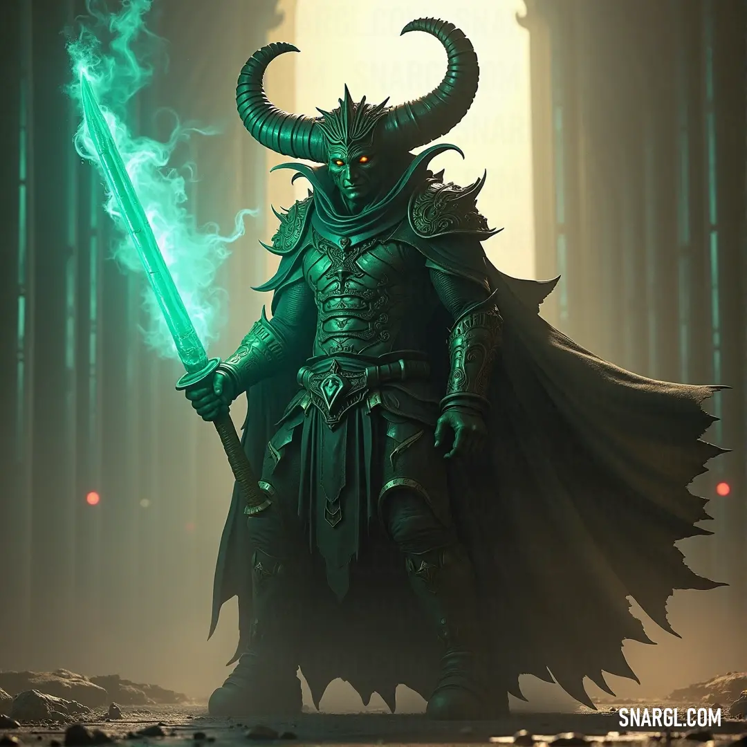 Juno, dressed in a horned costume, holds a green lightsaber, his stance strong and poised for action. The green glow of the saber adds an air of mystery and energy to the moment.