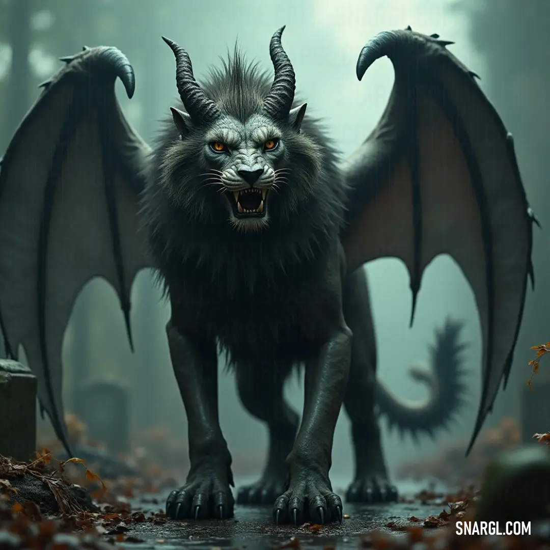 A fearsome Kamaitachi with razor-sharp fangs and large black wings, casting an eerie presence in the air. A terrifying, demonic Kamaitachi, its sleek, menacing form adorned with sharp fangs on its face and feet, dark black wings spread wide as it hovers ominously in the air.
