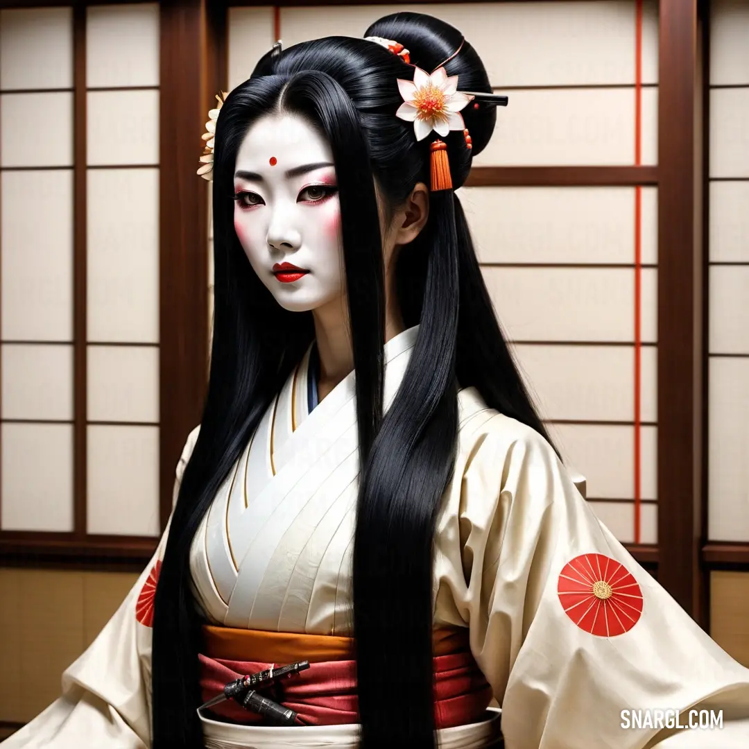 Geisha female Kami with long black hair and a flower in her hair