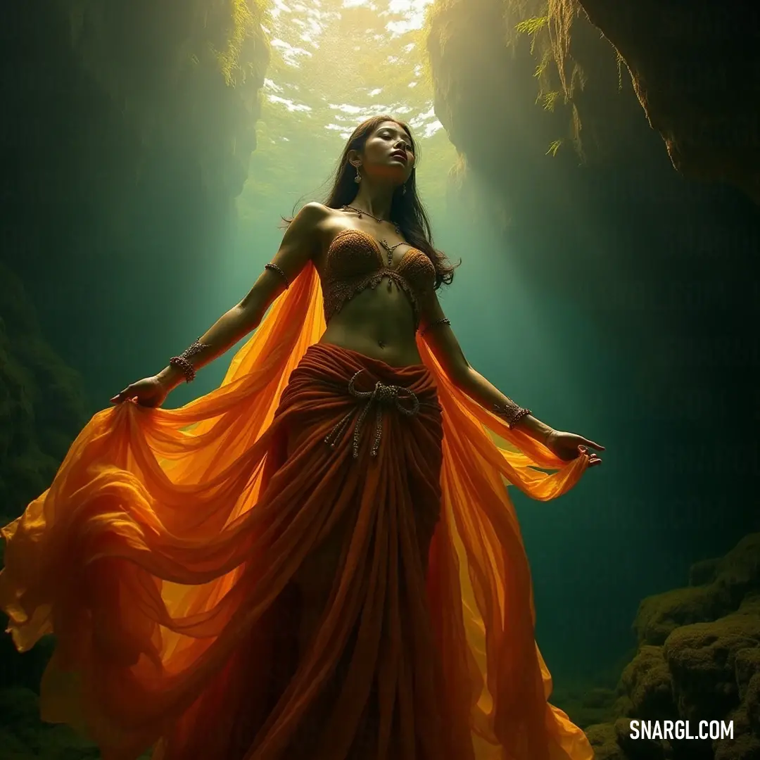 A dancer in an enchanting red dress captures the essence of nature, surrounded by the deep shadows of a cave, arms outstretched to the world beyond, immersed in a moment of pure joy. A graceful figure in a vibrant red dress stands confidently within the moody confines of a cave, arms outstretched as if embracing the ancient echoes around her, her head tilted back in an expression of freedom and wonder.