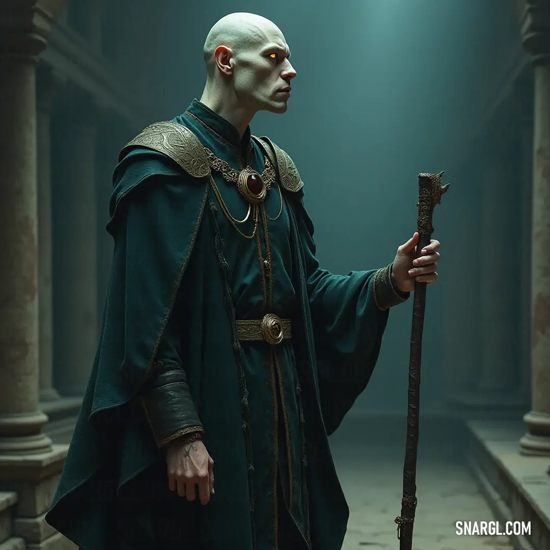 In a dimly lit chamber adorned by grand columns, a confidently poised figure stands with a stick, embodying mystery and anticipation for the tale that lies ahead. In a dark room lit only by faint shadows, a dressed figure wields a stick with unwavering confidence, flanked by imposing columns that echo a sense of ancient grandeur. The tension in the air suggests a moment of transformation or revelation ready to unfo