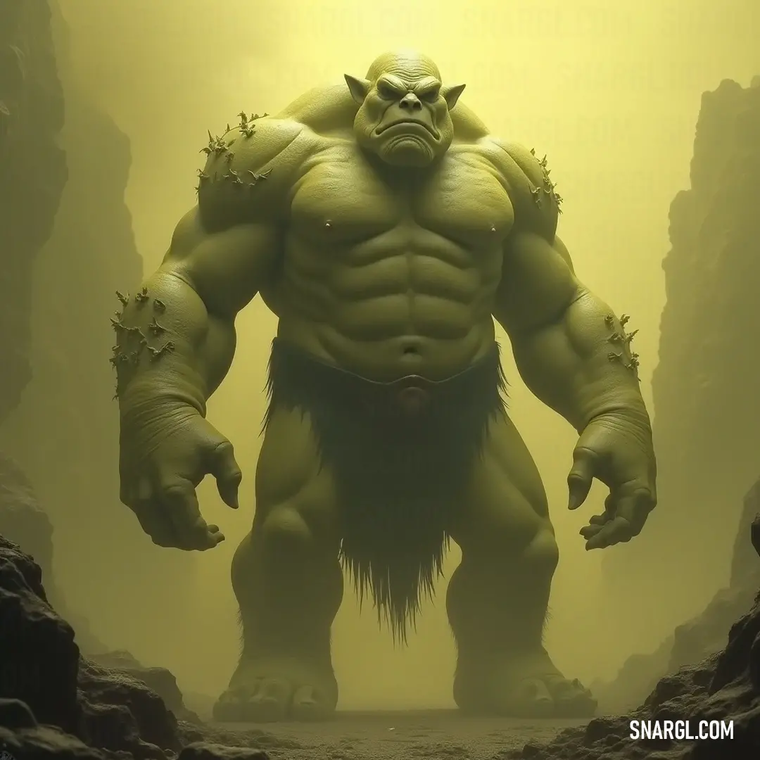 This imposing Klag, brawny and majestic, commands the spotlight in a shadowy cave, where the glow of light unveils his strength and highlights the eerie beauty of his surroundings. A towering, muscular Klag confidently stands in a cavern illuminated by a soft, ethereal light, showcasing his immense form while creating a dramatic contrast between shadow and luminescence in the cave.