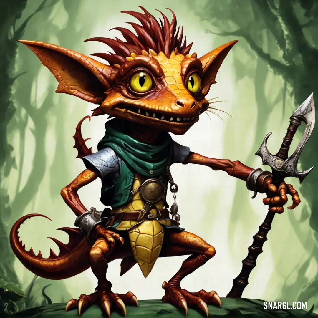 Kobold with a horned head and a sword in his hand