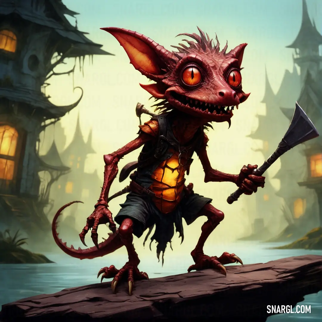 Cartoon character with a large axe and a Kobold like head