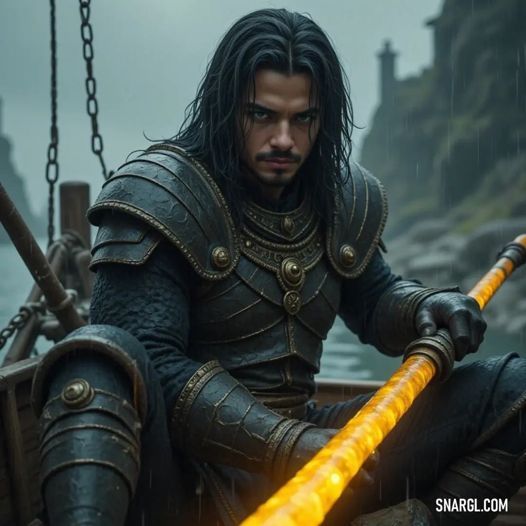 A solitary figure wields a sword on a still boat, accompanied by the shadow of an ancient castle, weaving a narrative of adventure and the thrill of exploration. A lone figure holding a sword drifts on a tranquil boat, with an ancient castle looming majestically in the background, creating an enchanting scene rich with tales of heroism and adventure.