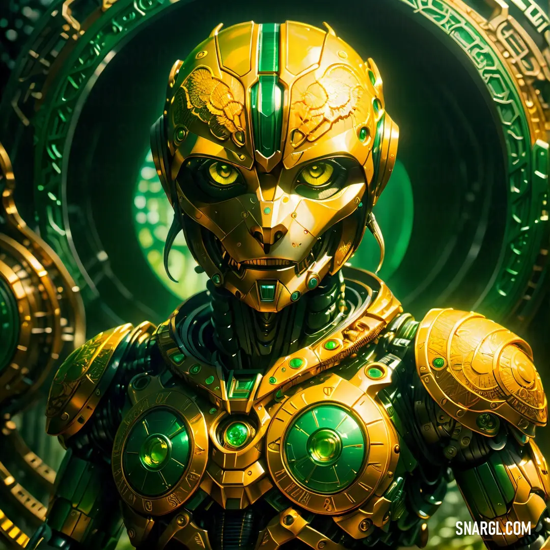 La Salle Green color example: Robot with a green and yellow suit and a green and gold helmet and a green