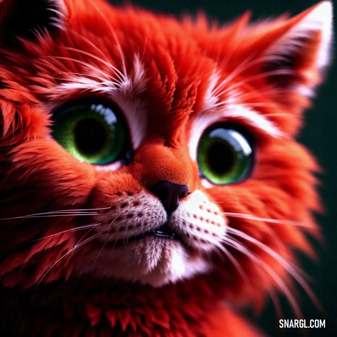 Close up of a cat with green eyes and a black background with a black background