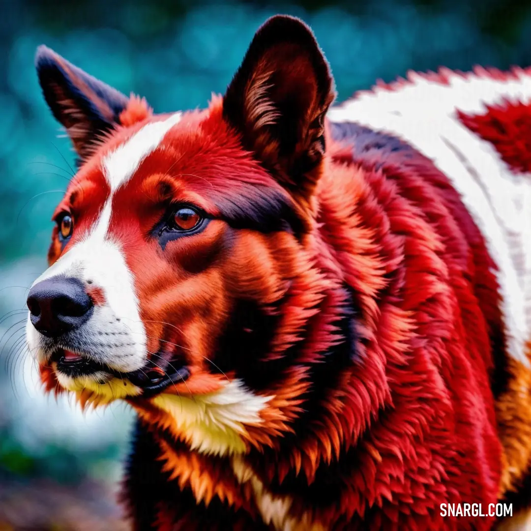 Dog with a red