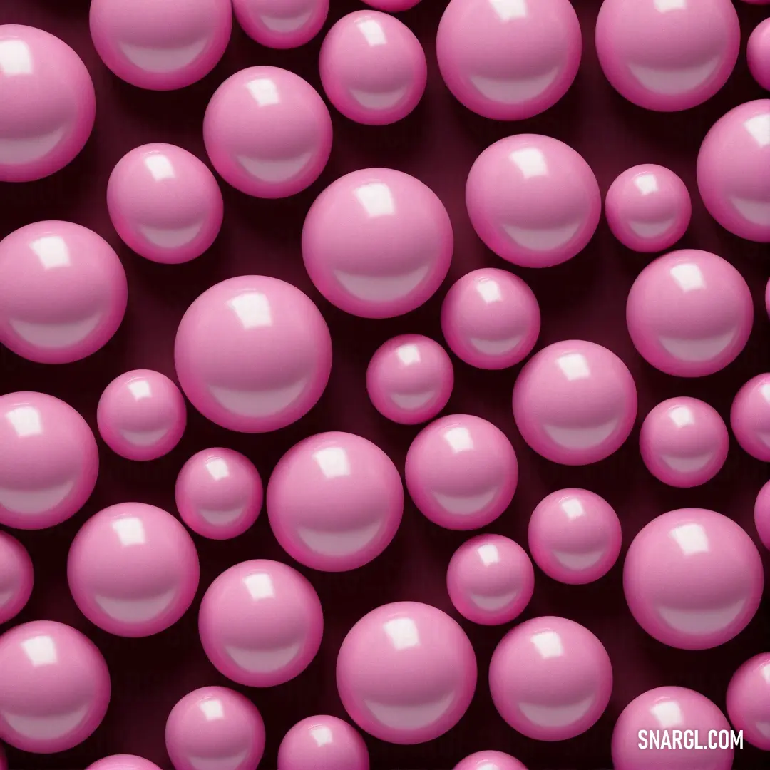 Lot of pink balls are in a group together on a black background. Color RGB 251,174,210.