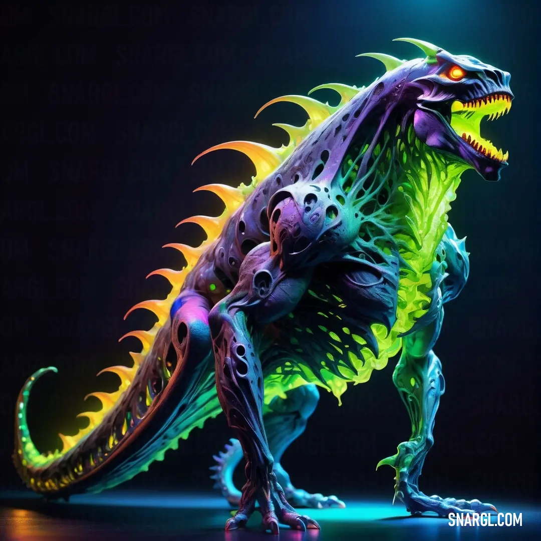 Colorful dragon statue on a black background. Color #7CFC00.