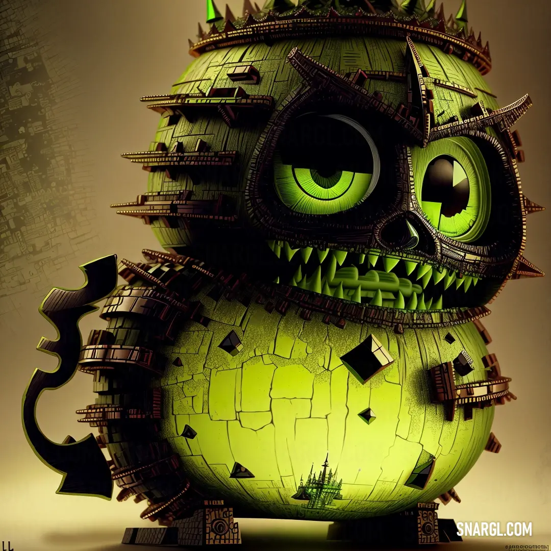 Green monster with spikes and spikes on its head and eyes