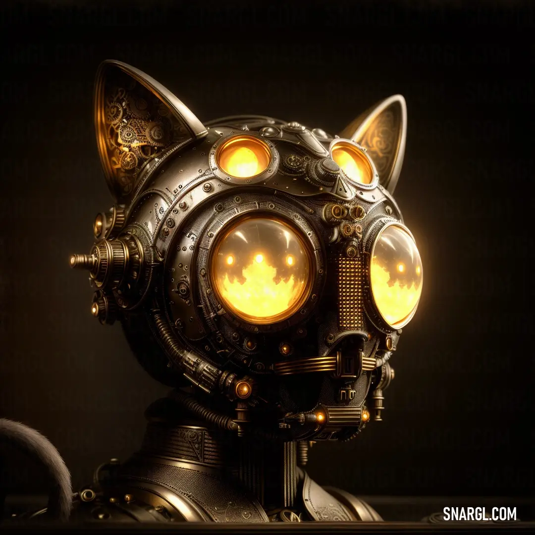 Cat head with glowing eyes and a mechanical body