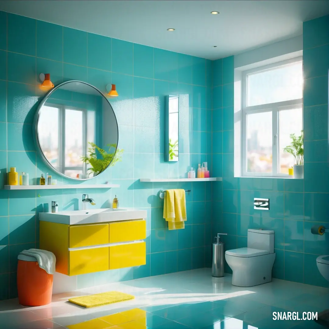 Bathroom with a sink, toilet. Example of #FFF700 color.