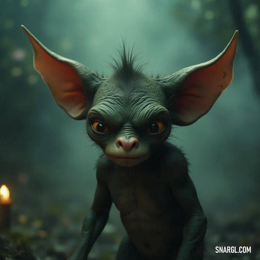 Lenny's Enchanting Evening: A Candlelit Exploration Lenny, showcasing his big ears, stands nearby a flickering candle that casts soft shadows across the cozy room, creating an inviting ambiance that stirs the imagination and sparks curiosity.