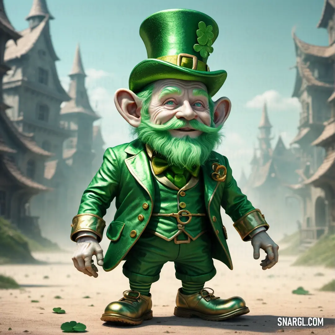 Cartoon character with a green hat and green pants and a green beard and a green jacket