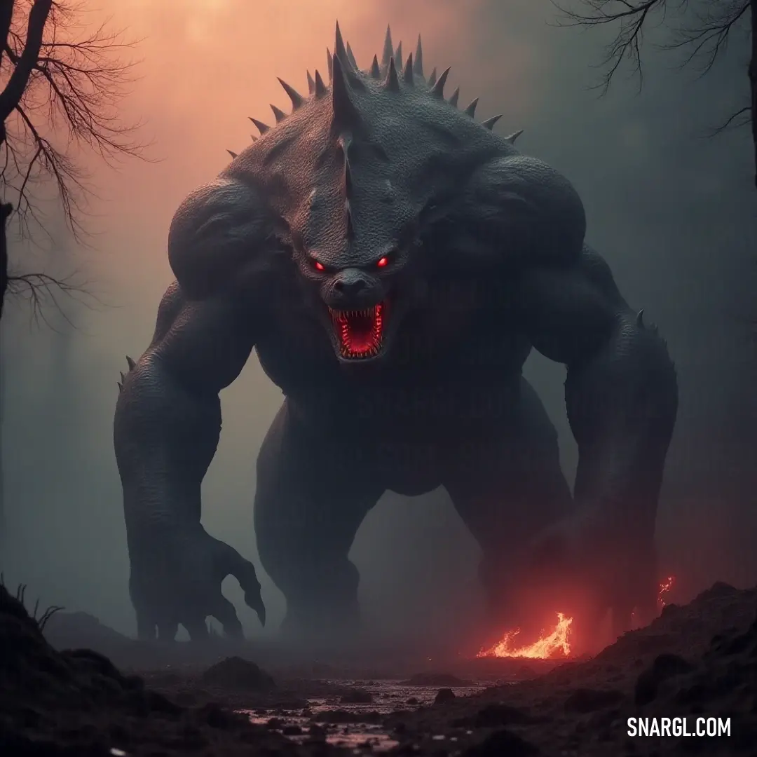 The fearsome Demonic Leviathan Enigma, with its striking red eyes and razor-sharp teeth, prowls through a dark forest, heightening the allure of the enchanting light reflecting off the nearby stream. In a shadowy forest, the Demonic Leviathan Enigma stands with piercing red eyes and sharp teeth, its fierce expression reflecting the ethereal beauty of the illuminated stream that snakes through the trees.