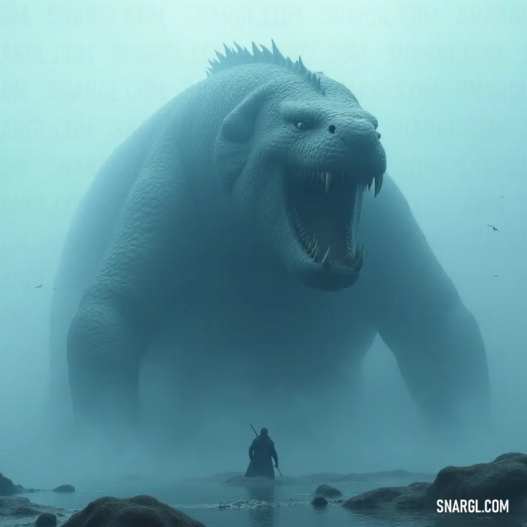 A colossal monster with razor-sharp teeth looms over the Leviathan Lord amidst the depths of the ocean, evoking a sense of impending danger and majesty in a world teeming with myth and legend. In the depths of azure waters, a colossal monster with razor-sharp teeth towers over a majestic Leviathan Lord. Their ominous presence exudes a sense of danger and grandeur, hinting at an epic battle within the watery abyss.