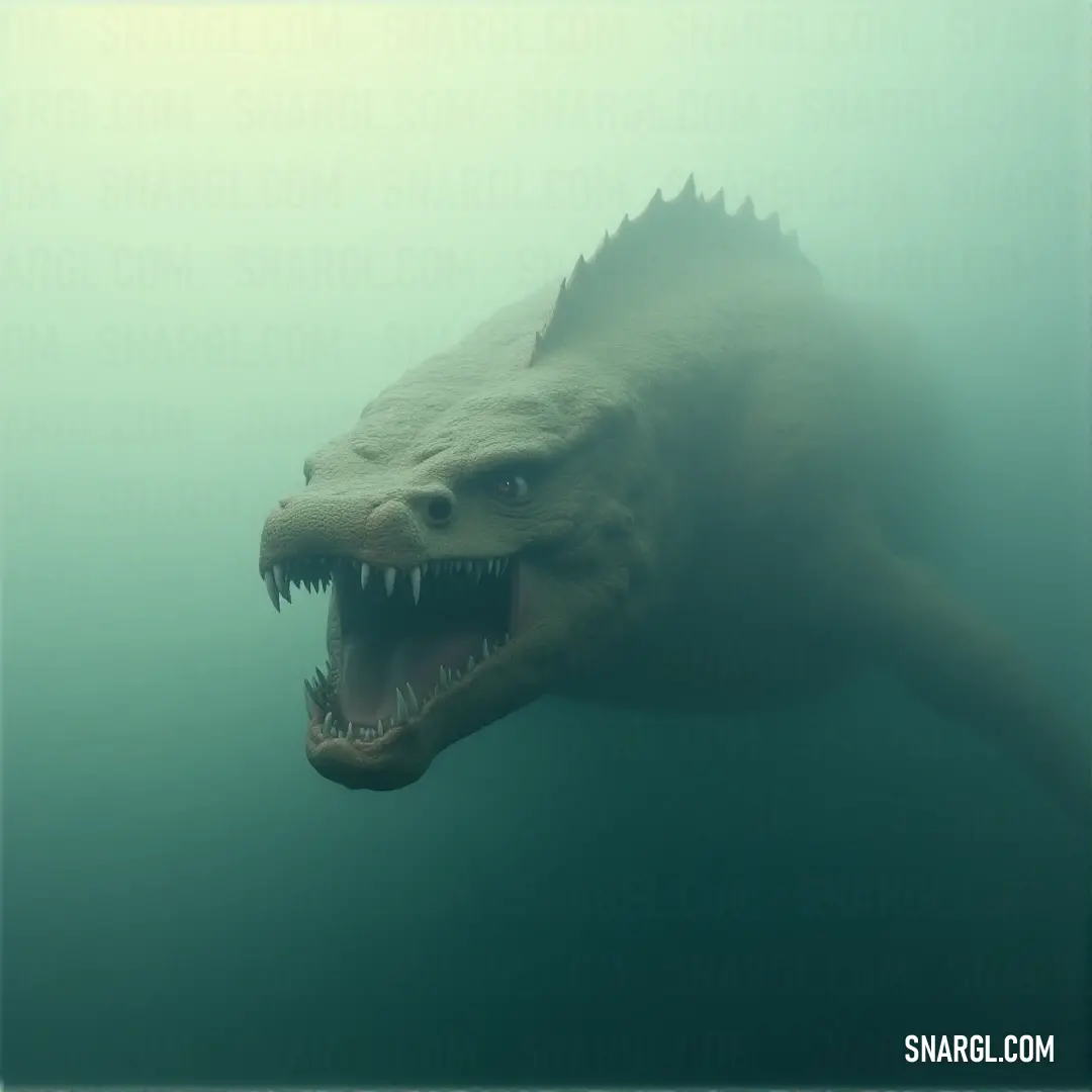 A gigantic Leviathan Specter, its jaws gaping, emerges from a serene water setting, shrouded in an eerie green glow. A massive Leviathan Specter rises from the water, its mouth wide open in a silent roar, surrounded by a light green atmosphere that adds to its eerie presence.