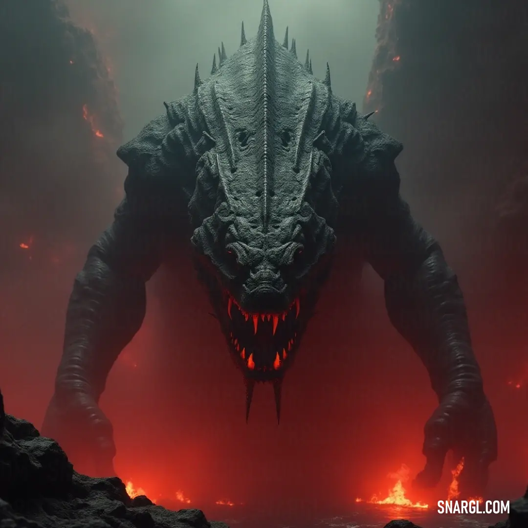 A fearsome giant Godzilla towers in the foggy atmosphere, its massive head and sharp teeth glistening ominously against the muted gray backdrop. A mighty Godzilla figure, exaggerated in size with an enormous head and razor-sharp teeth, stands stoically within an eerie fog, evoking a sense of dread and awe in the bleak landscape surrounding it.
