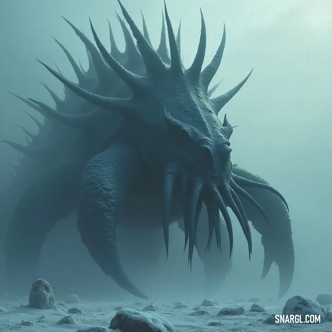 The stunning Giant Leviathus dominates the fog-laden landscape, its majestic form and serrated spikes raising the bar for tales of wonder, evoking an era when mythical creatures roamed the earth. In a mysterious foggy field, the Giant Leviathus stands tall, its rugged spikes glistening in a soft light, evoking intrigue and awe while blending seamlessly with the enchanting landscape around it.