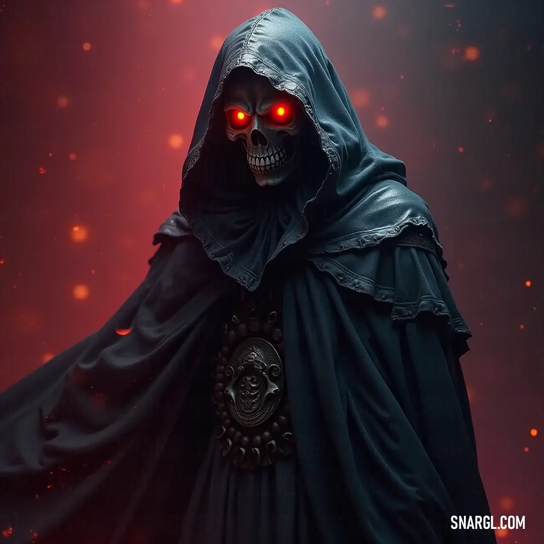 A dark Lich clad in a black cloak and adorned with a haunting skull ring, gazes ominously, embodying the essence of shadow and allure in a world where life and death intertwine. A sinister Lich cloaked in deep black, emanating an aura of darkness, stares through glowing red eyes that pierce the twilight, crowned with a skull ring that signifies an eternal quest for dominion.