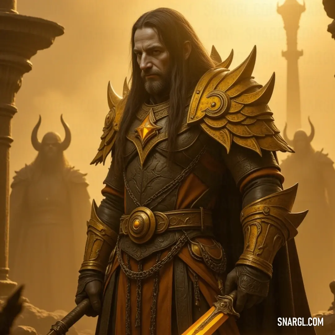An imposing figure, the Lich King in dazzling gold prepares to lead a gathering of men into the epic clash of wills, his presence inspiring both awe and fear. The formidable Lich King, clad in resplendent golden armor, towers menacingly over a solid group of warriors, his sword raised high, ready to command his loyal faction in battle and summon the forces of darkness.