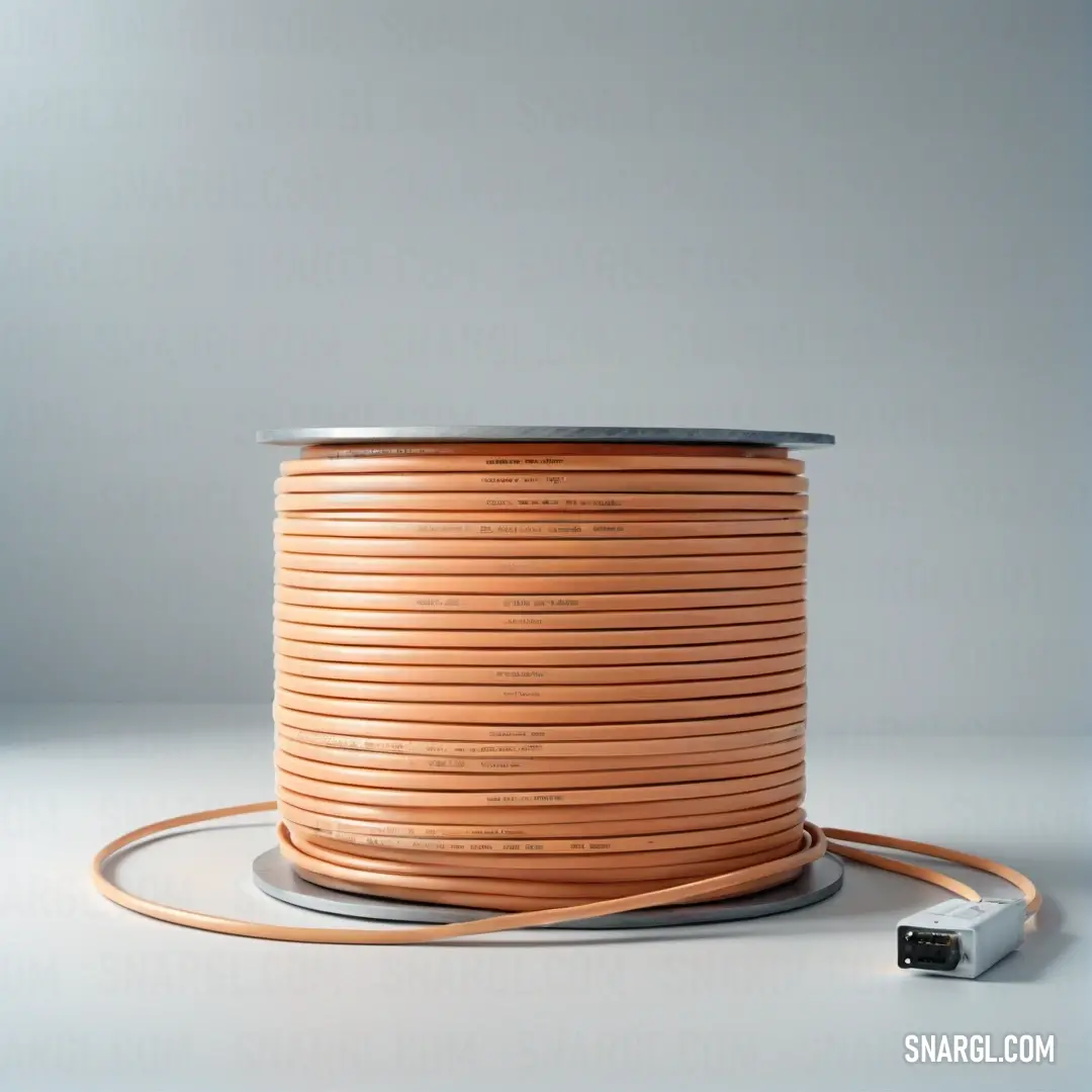 Light apricot color example: Spool of leather cord with a usb cable attached to it on a white surface with a gray background