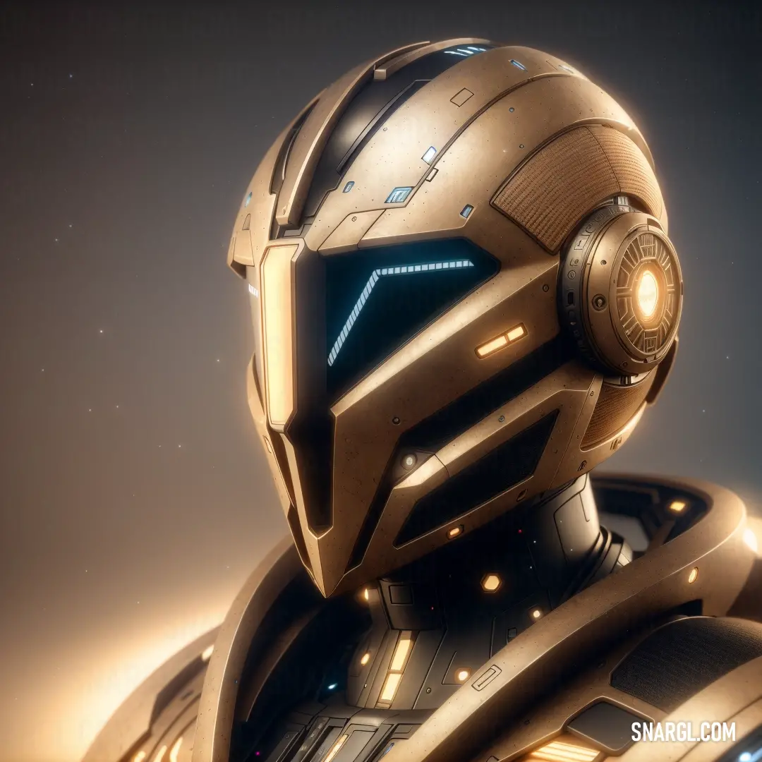 Futuristic looking robot with a glowing light on its face and chest