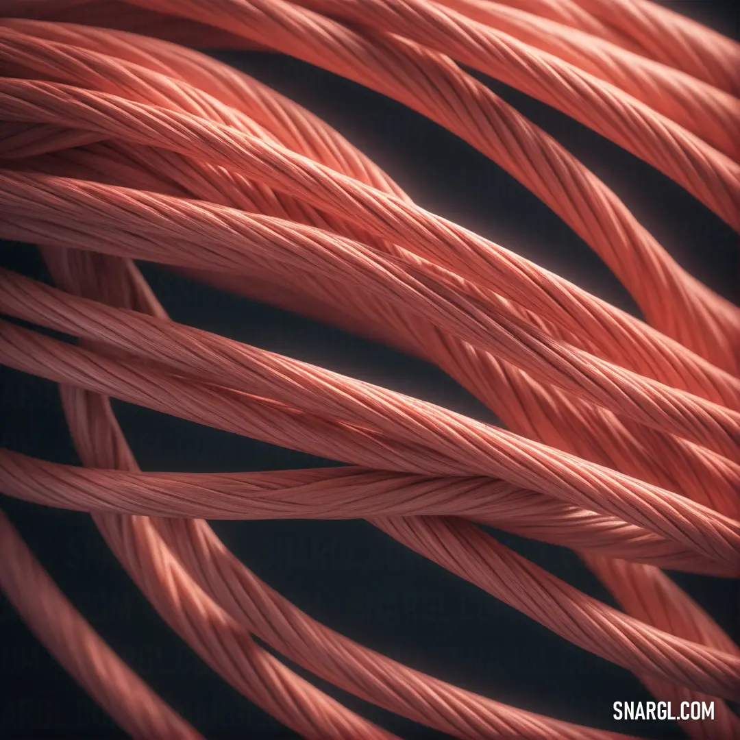 Close up of a pink rope on a black background. Example of RGB 240,128,128 color.