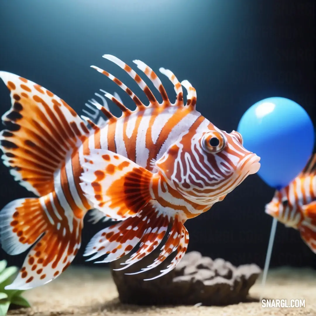 Couple of fish that are in a tank with a balloon in it's mouth. Example of Light cornflower blue color.