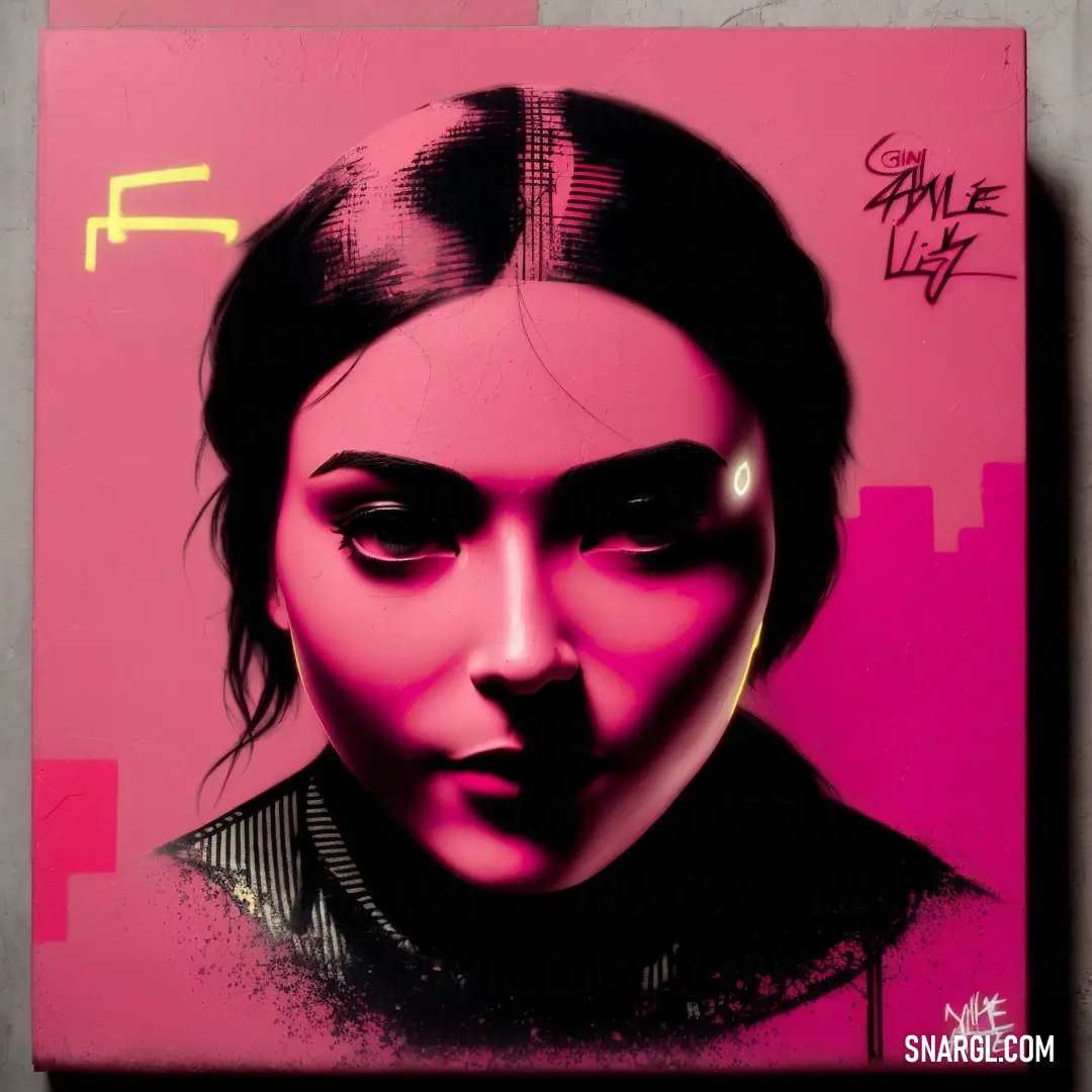 Painting of a woman with a pink background