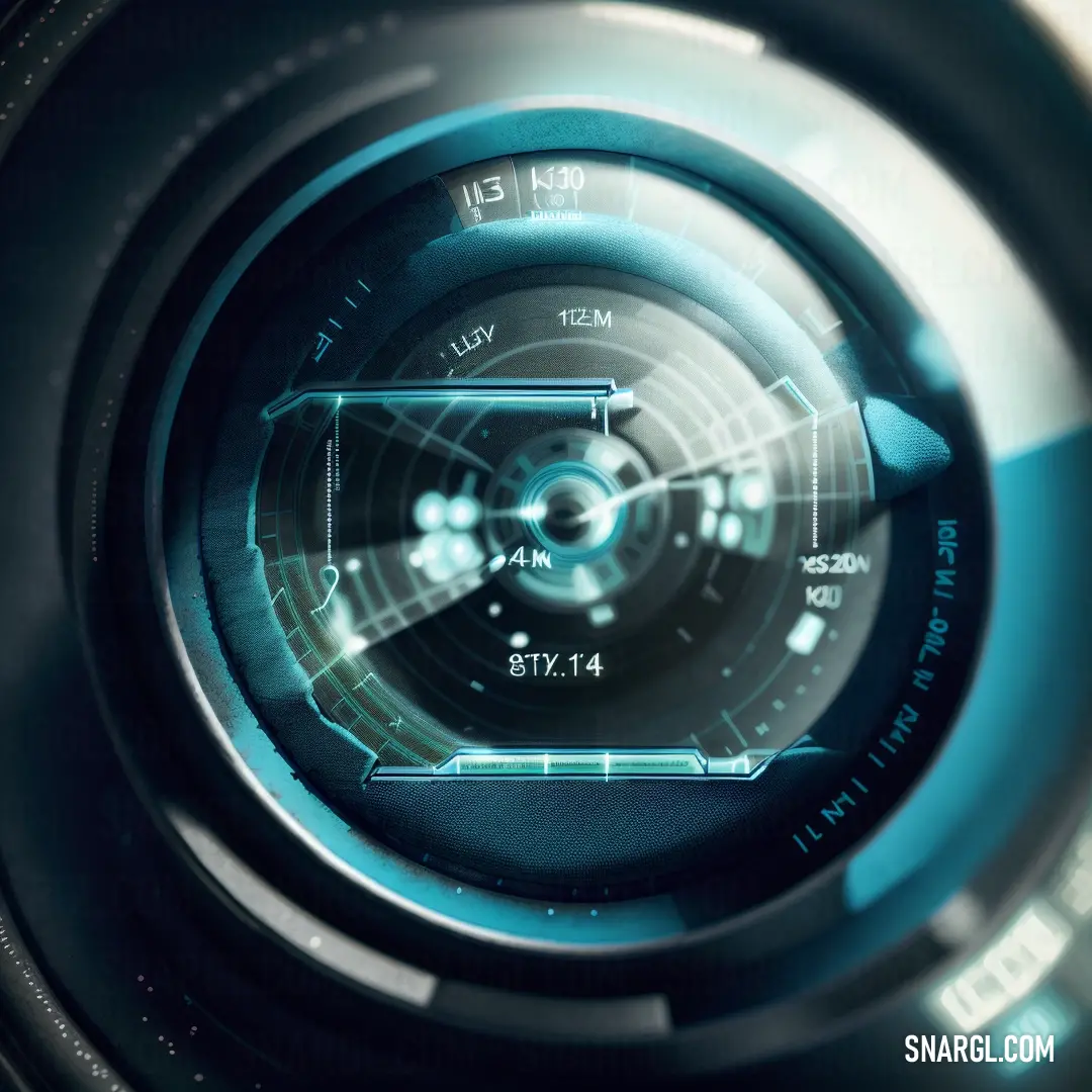 Close up of a camera lens with a digital interface on it's side