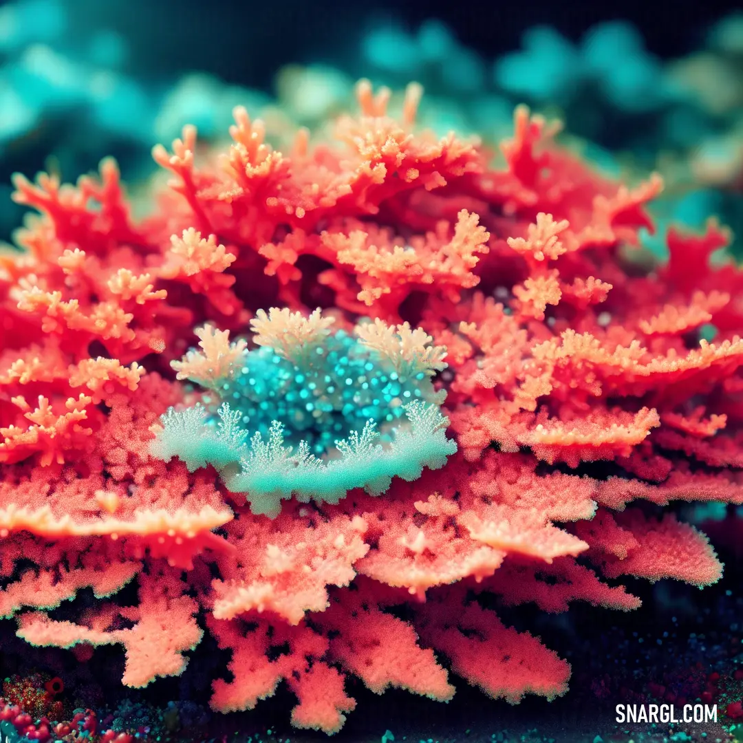 Close up of a coral with a blue center and a green center on it's side