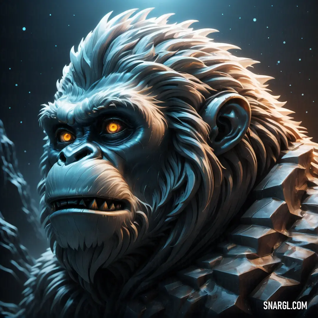 Light slate gray color example: Gorilla with glowing eyes and a glowing face is shown in this image, with a dark background