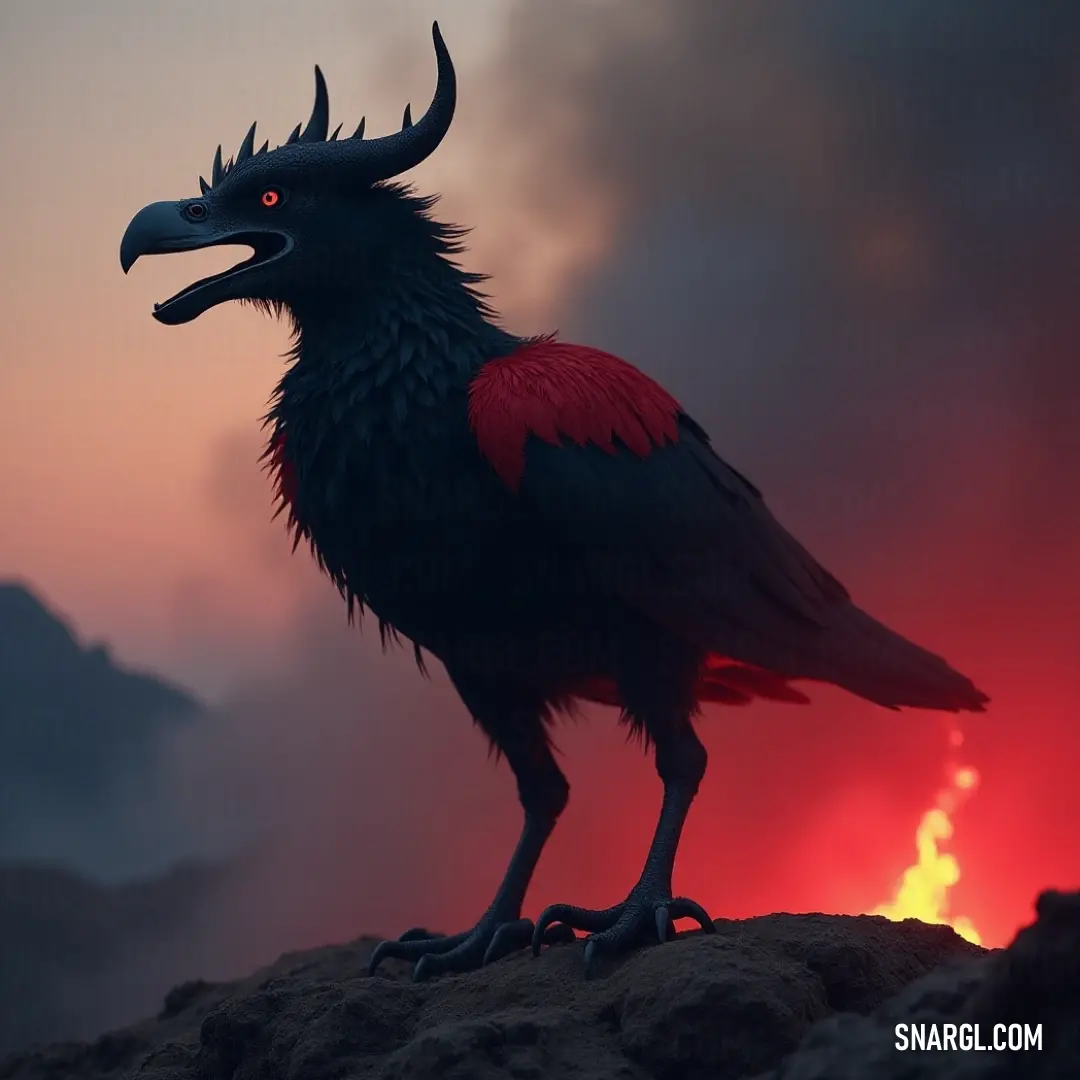 Lightningrider strikes an impressive figure atop a rocky outcrop with armor adorned by horns and a fierce red beak, commanding the landscape beneath as a protector of the realm.