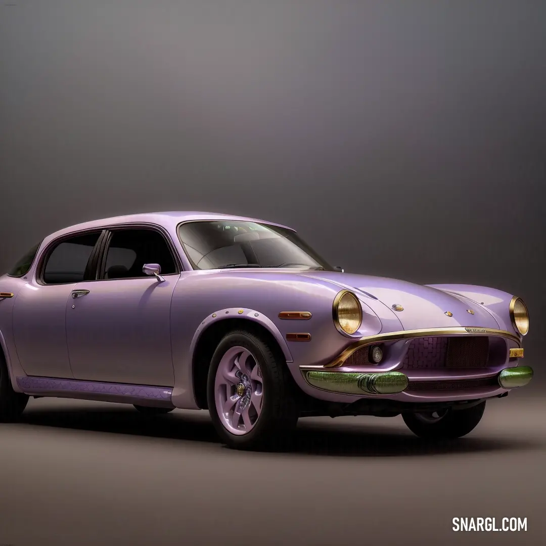 Purple car is shown in a studio photo with a gray background. Color RGB 200,162,200.