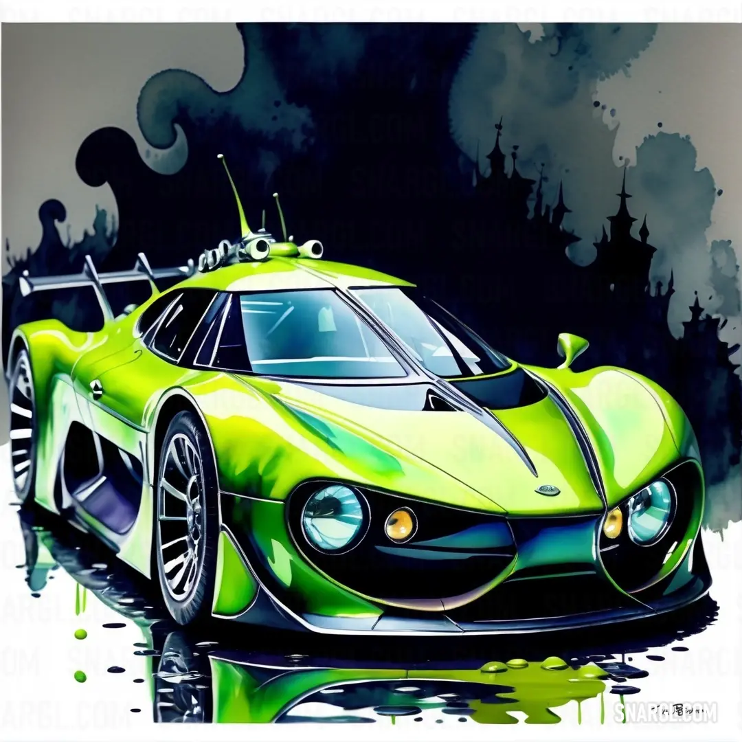 Green sports car with a black background. Example of #BFFF00 color.