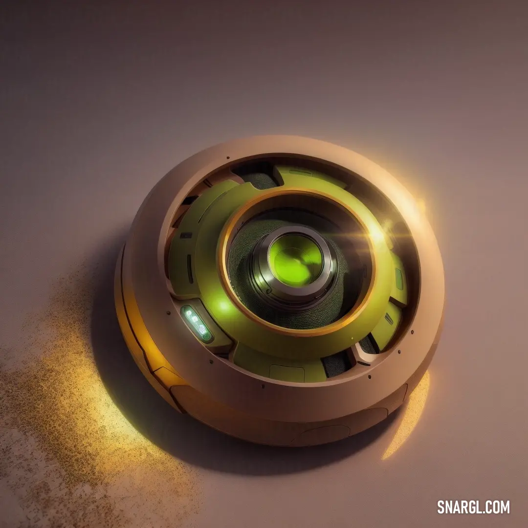 Speaker with a green light on top of it's side