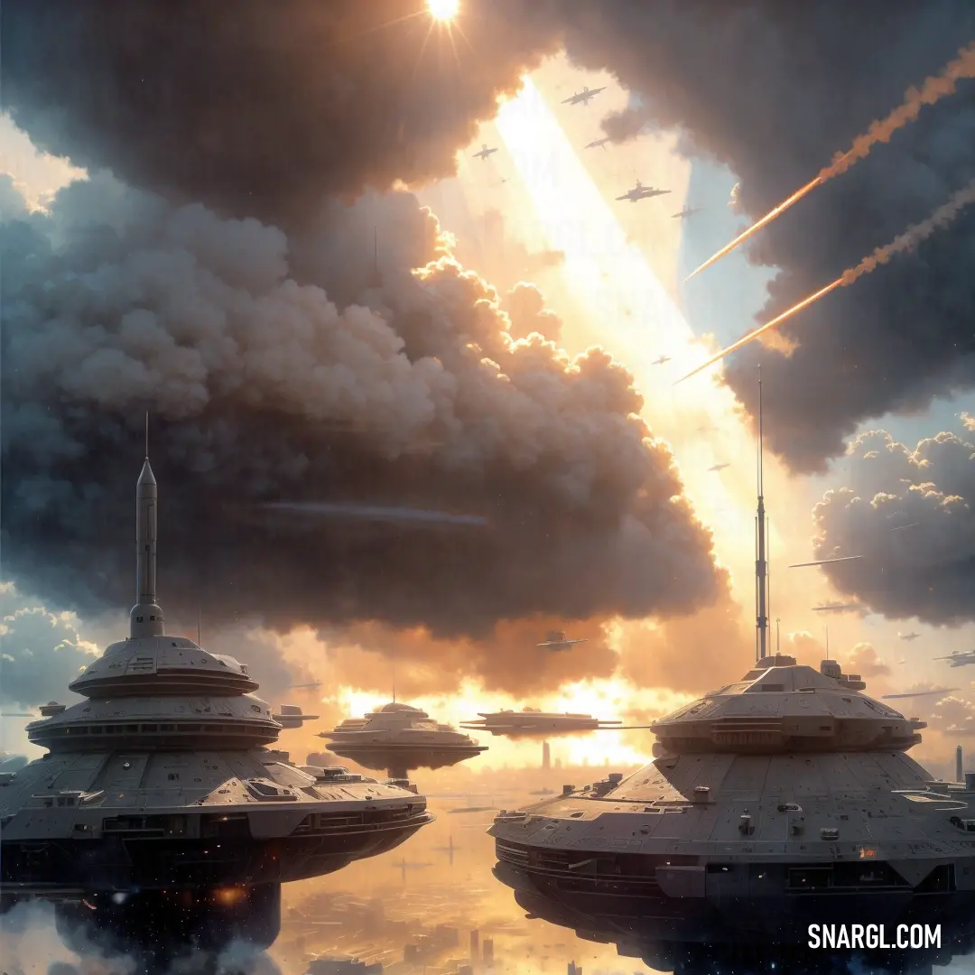 Group of ships floating on top of a lake under a cloudy sky