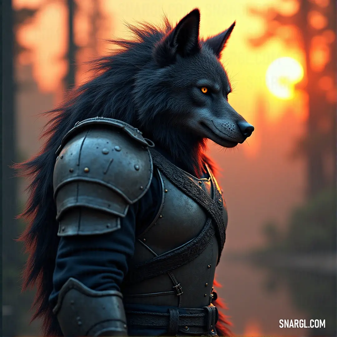 Lobo, in his leather attire, faces the open ocean with the sunset behind him. The colors of the sky reflect his rugged nature, hinting at a journey ahead. Lobo, wearing a rugged leather outfit, stands with the ocean stretching behind him. The setting sun illuminates the sky, casting vibrant colors across the horizon.
