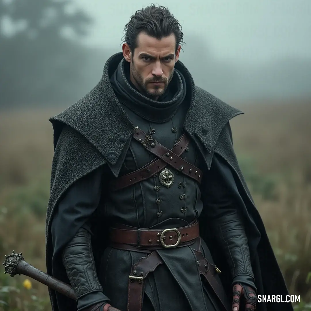 A daring figure in a dark ensemble, clutching a sword and standing among tall grass, represents the essence of courage and adventure in an untamed wilderness. A heroic figure dressed in a striking black outfit and cloak holds a sword high against a backdrop of tall grass and trees, embodying the spirit of an adventurer in a vast and wild landscape.