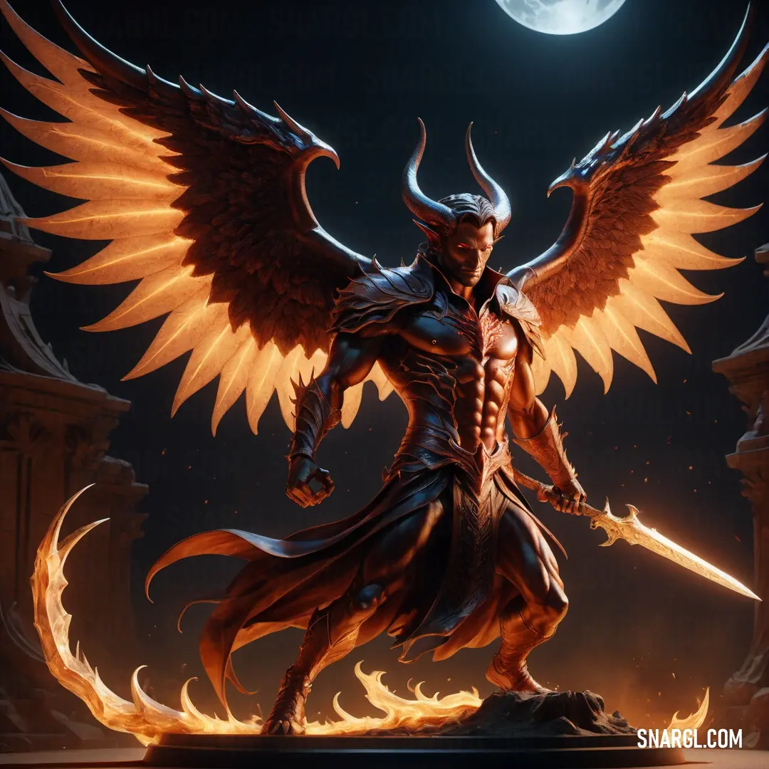 Demonic Lucifer with a sword and a Lucifer like body with wings