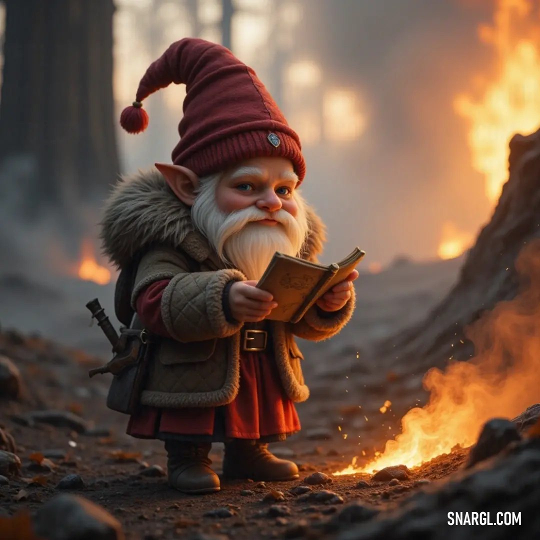 In a serene woodland, a figure engrossed in reading a captivating book sits beside a glowing fire, cocooned by nature's embrace, as the gentle warmth of the flames reflects the magic of stories woven into the night.
