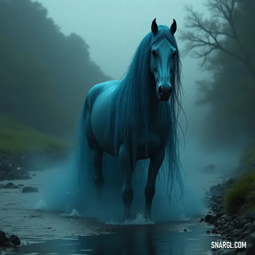 The ethereal Lugh stands in a foggy woodland, hair flowing like water, embodying a captivating connection with the serene beauty of nature. In a mystical forest drenched in fog, a figure stands gracefully in the water, their hair billowing in the wind, enhancing the enchanting allure of the scene.