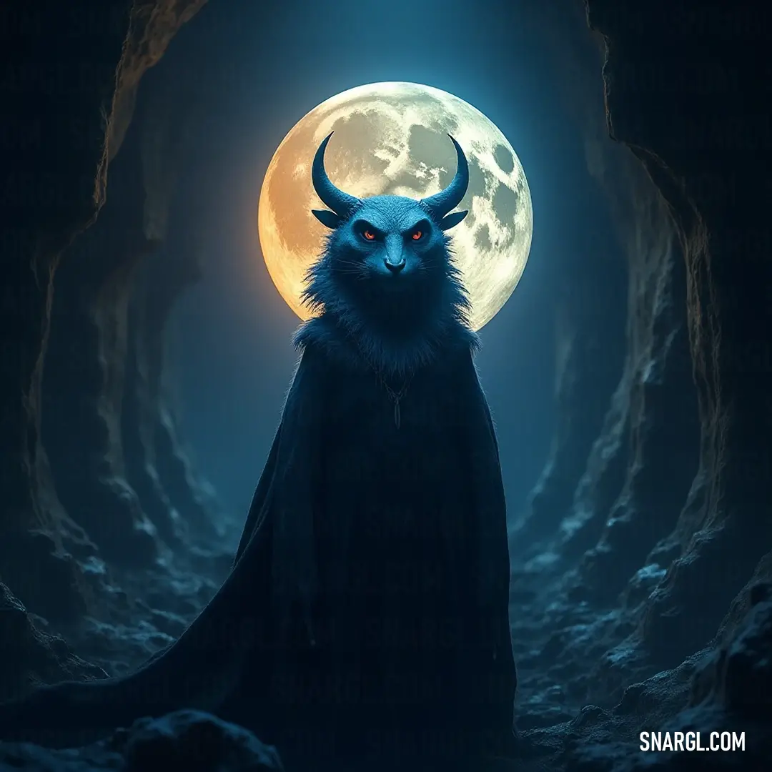 Imposing lunar mage with striking horns and a dramatic black cape stands valiantly in front of a luminous full moon, her fierce countenance captivating the night. A formidable lunar mage, adorned with majestic horns and a flowing black cape, gazes boldly at the full moon, the dark fabric of her attire swirling around her like mist, enhancing her powerful presence under the night sky.