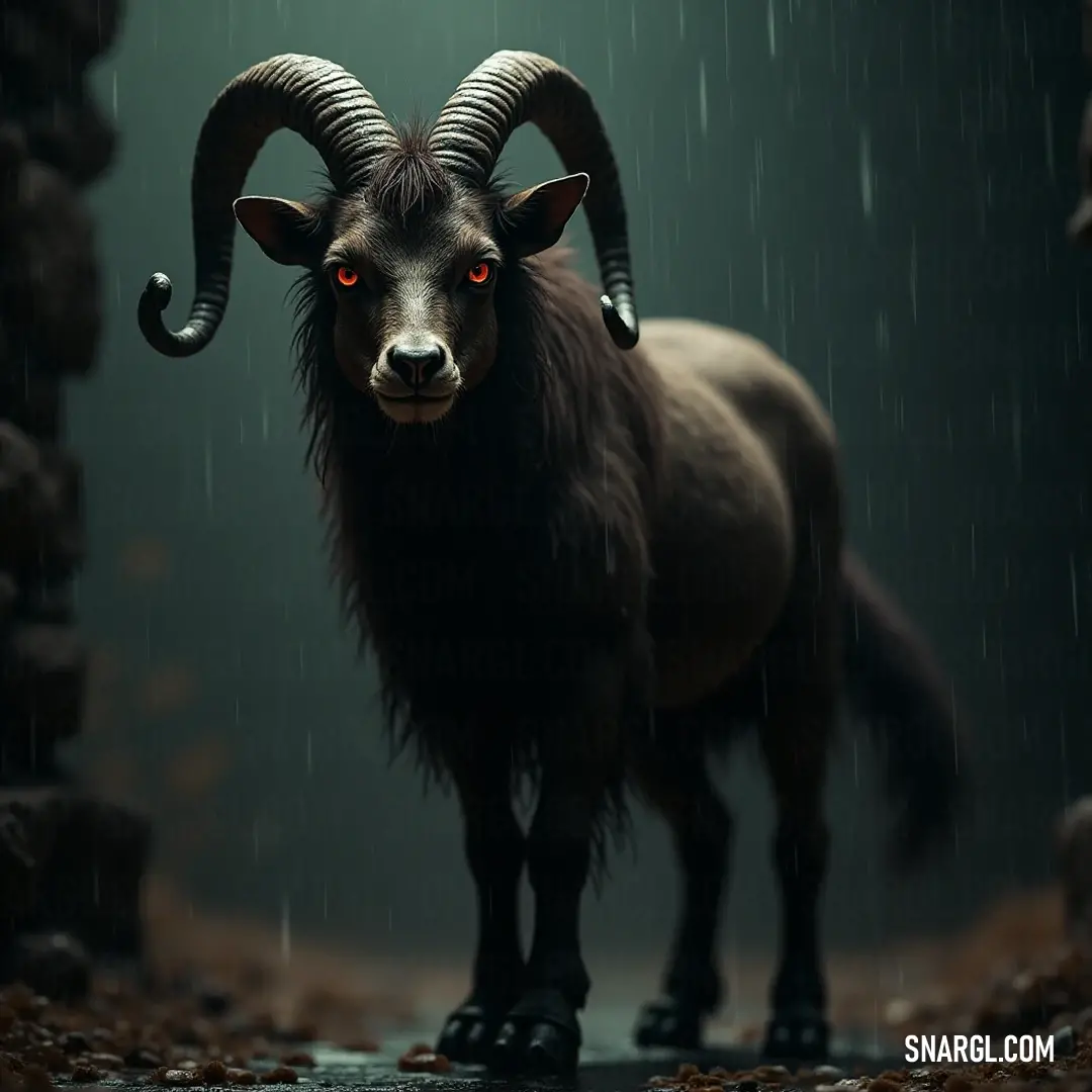 A horned figure with red eyes stands ominously in a cave, casting an eerie glow that draws the viewer into the depths of mystery and enchantment. In the mysterious depths of a cave, a figure with dramatic horns glows eerily with red eyes, creating a spine-tingling ambiance that hints at secrets lurking just beyond the shadows.