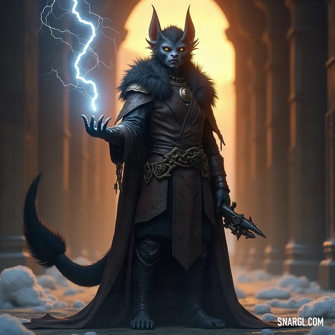 A formidable guardian in a wolf-themed attire stands defiantly in a darkened alley, lightning crackles in hand, radiating an aura of strength and vigilance against the lurking dangers of the night. Shrouded in mystery, a figure clad in a wolf-inspired costume stands boldly in a shadowy alley, wielding a crackling lightning bolt, embodying both stealth and power ready to harness the storm and protect the realm's secrets.